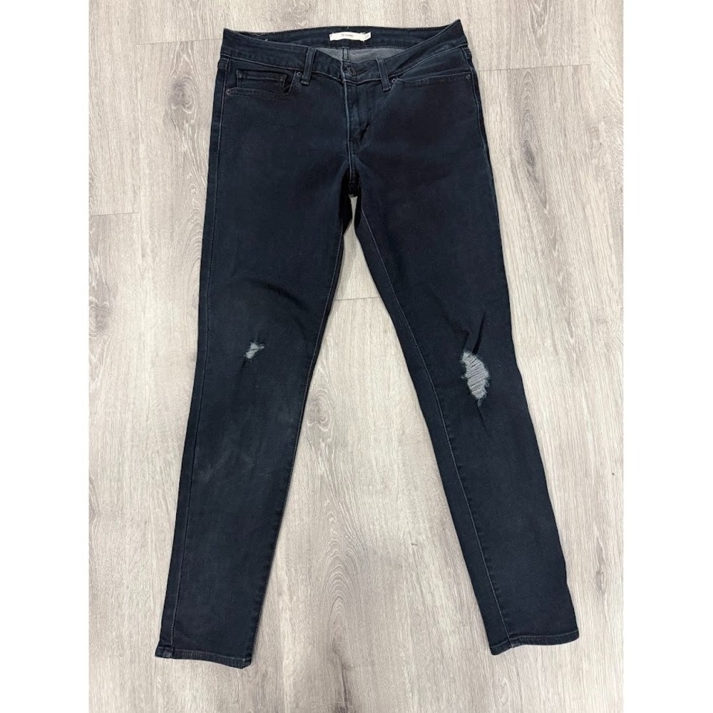 Levis 711 Jeans Womens 28 Skinny Fit Stretch Blue Dark Wash Low Rise Denim